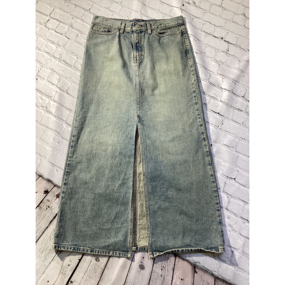 Gap Denim Maxi Skirt Light Wash Front Slit Long Jean Skirt Size 8 Vintage Style
